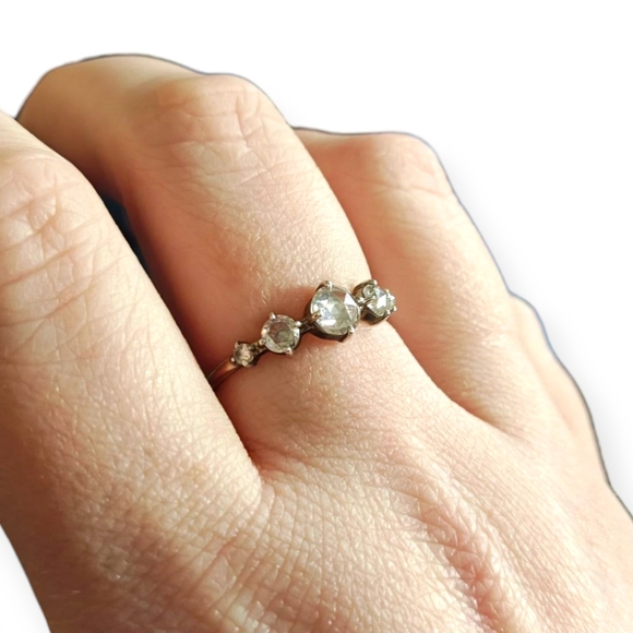 Round Rose Cut Five Stone Moissanite Ring .91 TCW Sterling Silver Ring Size 8.5 - Picture 4 of 12